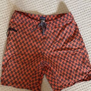 Patagonia Men's Geometric Red and Black Board Shorts